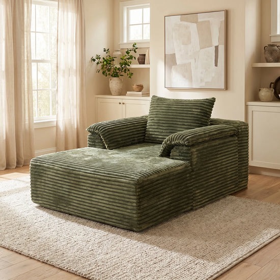 Oversized Corduroy Fabric Lounge Chair with Armrests & Pillows