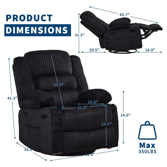 Jumbo Corduroy Swivel Rocking Recliner Chair With Cup Holder