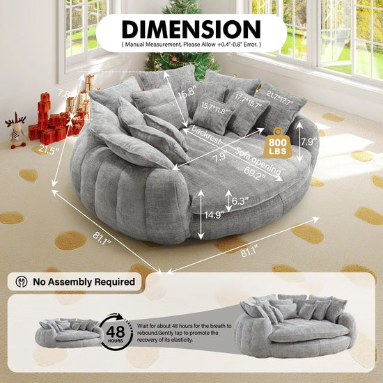 Cloud Couch Sleeper Sofa, Oversized Round Chaise Lounge Chair with 14 Pillows