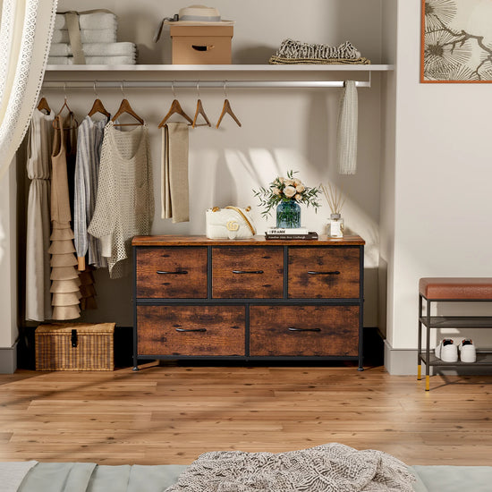 Living Room Display Cabinet With 5 Fabric Drawers