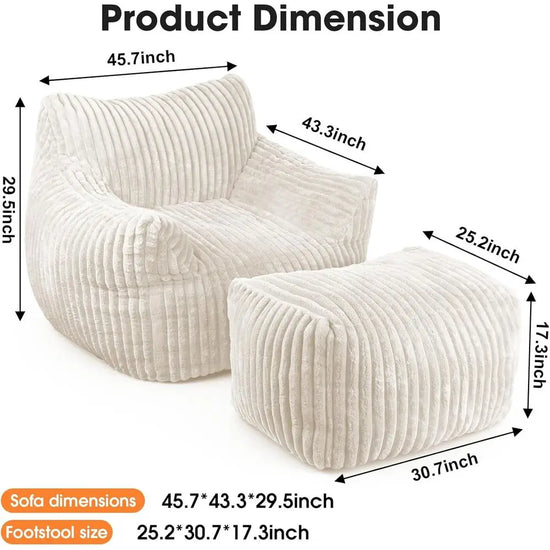 Oversized Memory Foam Bean Bag Sofa with Ottoman