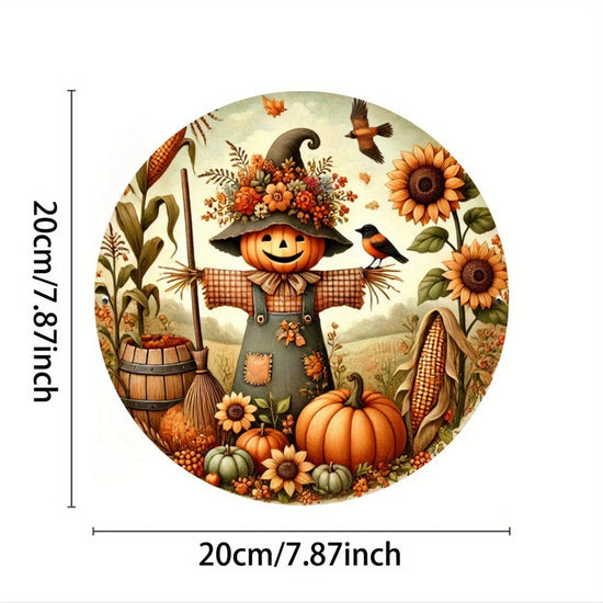 Harvest Sunflower Pumpkin Scarecrow Metal Wall Art
