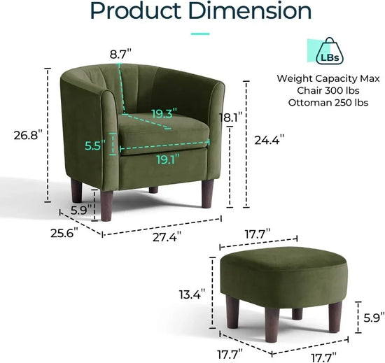 Modern Velvet Barrel Accent Chair with Ottoman