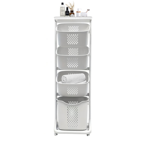 4-Tier Laundry Hamper Sorter with Wheels and Removable Baskets