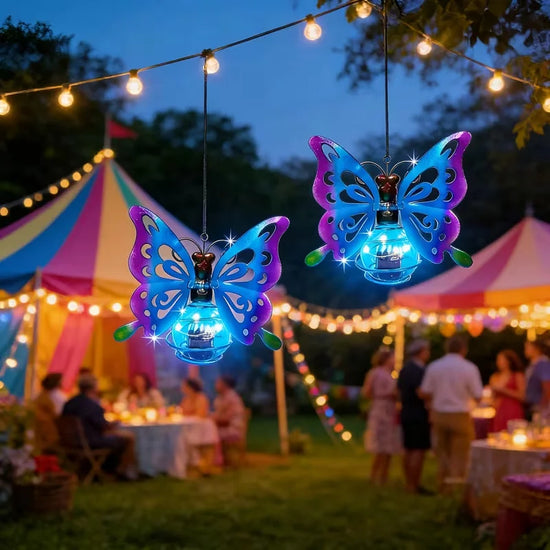 2pcs Blue Metal Butterfly Solar Garden Lanterns