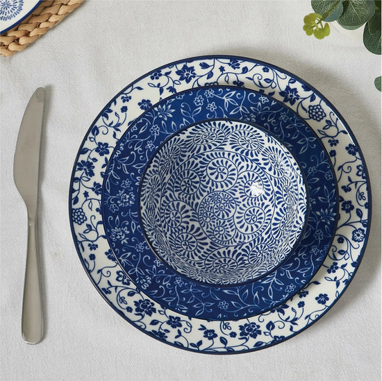 Vintage Blue Scratch Resistant, Dishwasher & Microwave Safe Plates and Bowls Set