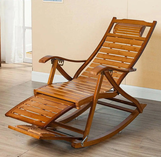Heavy Duty Bamboo Adjustable Rocking Lounge Chair