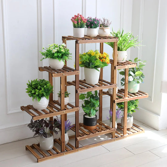 9 Tier Carbonized Wood Flower Display Rack