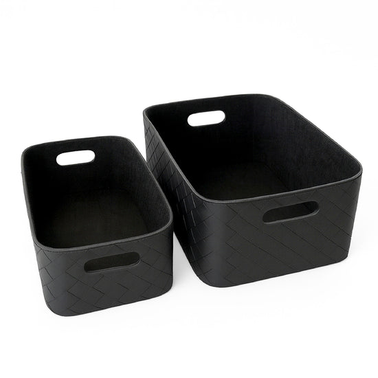 Leather Woven Bin (Black)