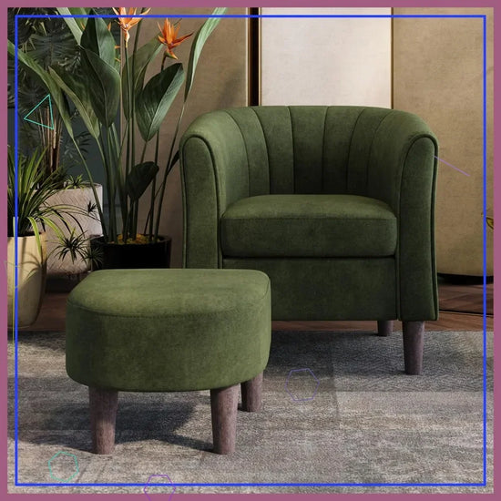 Modern Velvet Barrel Accent Chair with Ottoman