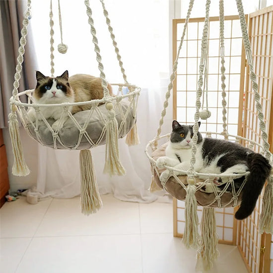Hanging Basket Hammock Cat Swing with Hand Woven Cotton Rope