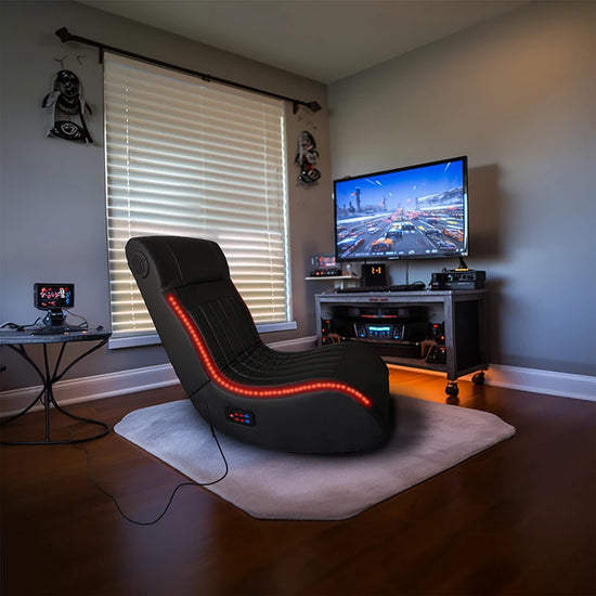 Foldable Gaming Chair With Onboard Bluetooth Speakers, LED Strip Lighting, Vibration Massage and USB Charging Port