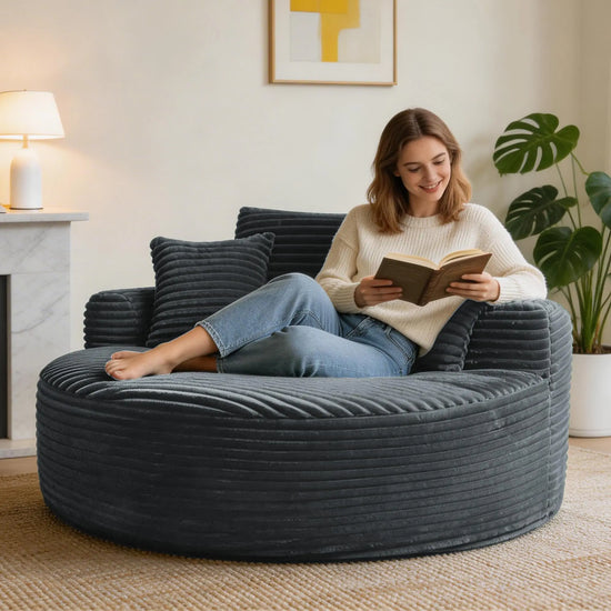 Oversized Round  Upholstered Corduroy Chair With 3 Pillows