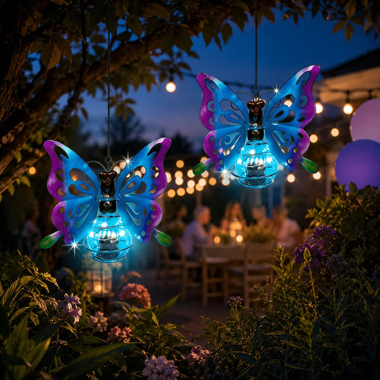 2pcs Blue Butterfly Solar Garden Lantern