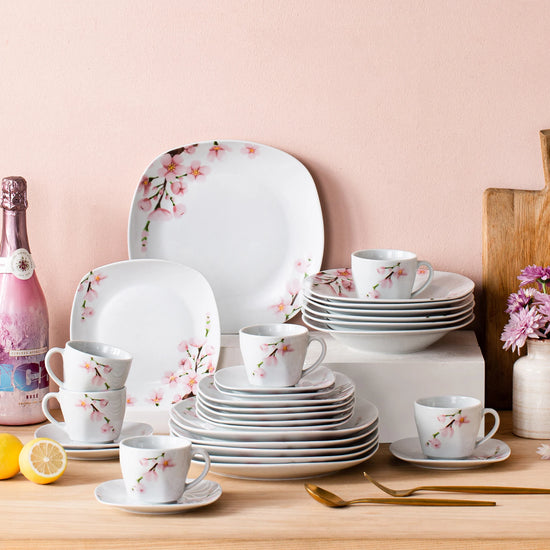 White Ceramic Pink Floral Porcelain Dinnerware Set