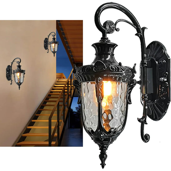 Waterproof Sconce Lantern Wall Mount with Glass Shade