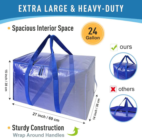 6 Pack Heavy Duty Extra Large Moving Bags with Handles and Zippers