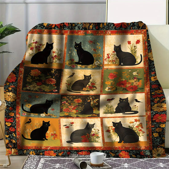 Rose and Black Cat Soft Throw