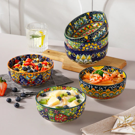 28 Oz Bohemian Style Ceramic Soup Bowls 6/12pcs