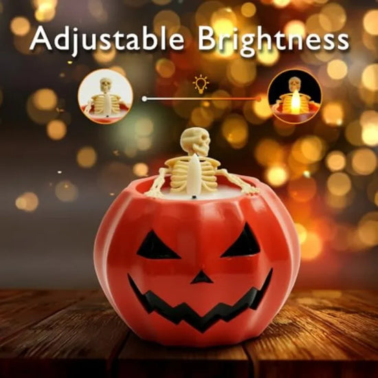 Flameless Real Wax Skeleton Pumpkin Candles with Remote