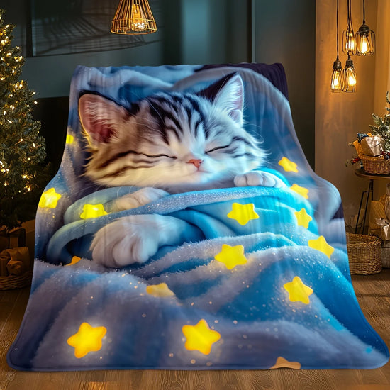 Cozy Kitten Starry Night Flannel Blanket