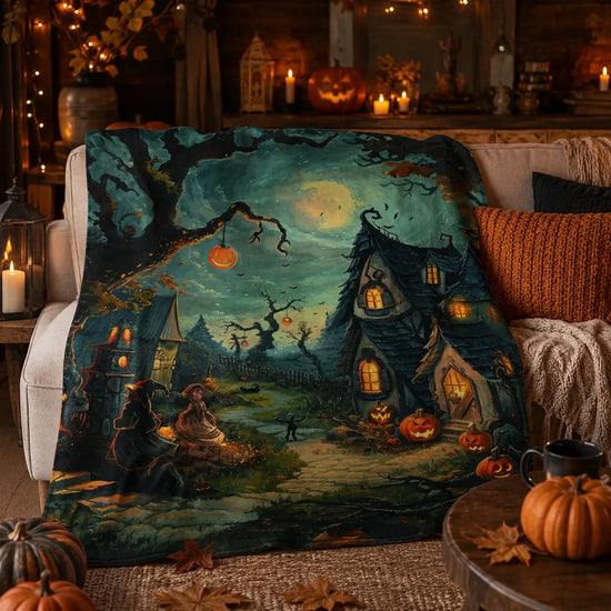 Halloween Haunted Village and Pumpkin Scene
