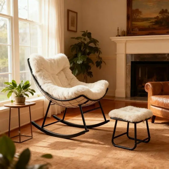 Oversized Papasan Rocking Chair with Footrest
