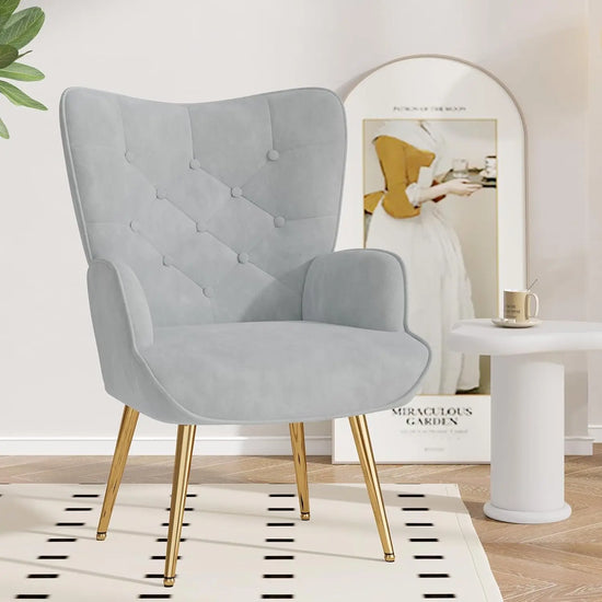 Velvet Upholstered Wingback Armchair