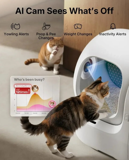 AI-Camera Self Cleaning Cat Litter Box with 210° Wide Angle Lens and Cat Facial Recognition