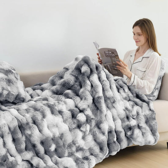 Weighted Faux Rabbit Fleece Blanket Throw