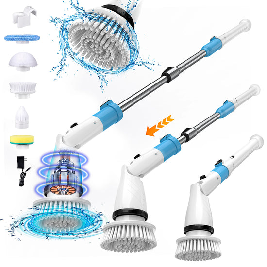 Cordless Electric Spin Scrubber with 5 Brushes and Adjustable Extension Handle