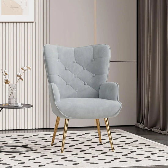 Velvet Upholstered Wingback Armchair