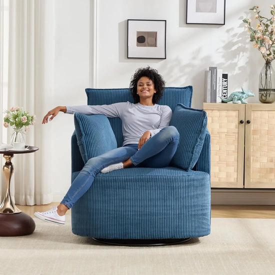Swivel Corduroy Upholstered Barrel Chair