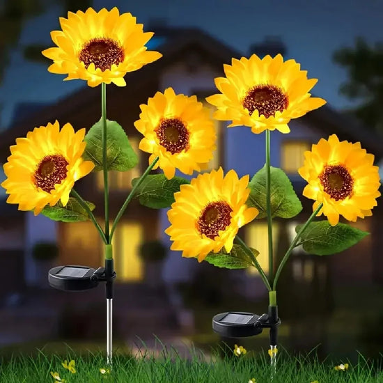 1PC 1/3 Heads Sunflower Solar LED Lights,Warm White Atmosphere Outdoor Decoration Lighting For Garden,Patio,Lawn,Yard