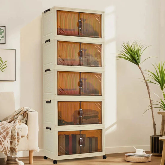 5 Tier Stackable Storage Organizers with Wheels and Cupboards