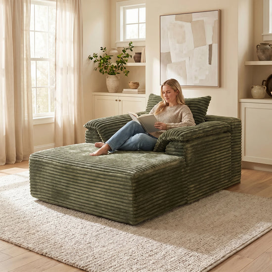 Oversized Corduroy Fabric Lounge Chair with Armrests & Pillows