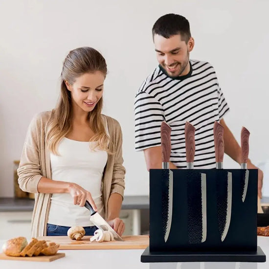 Black Wooden Double Sided Magnetic Knife Block