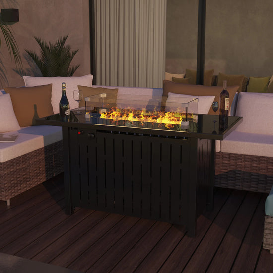 42 Inch Gas Fire Pit Table, 50,000 BTU with Steel Lid and Waterproof Cover