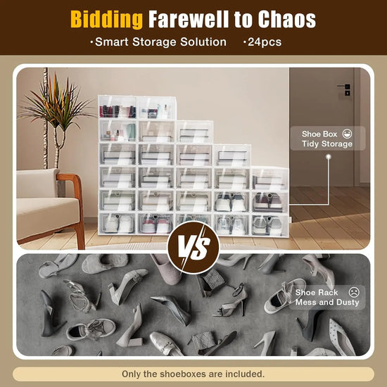 24 Pack Clear Plastic Stackable Shoe Boxes