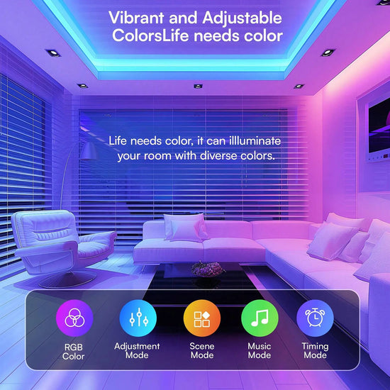 100FT RGB Music Synchronous LED Lighting with 24-key Remote and Intelligent Application Control