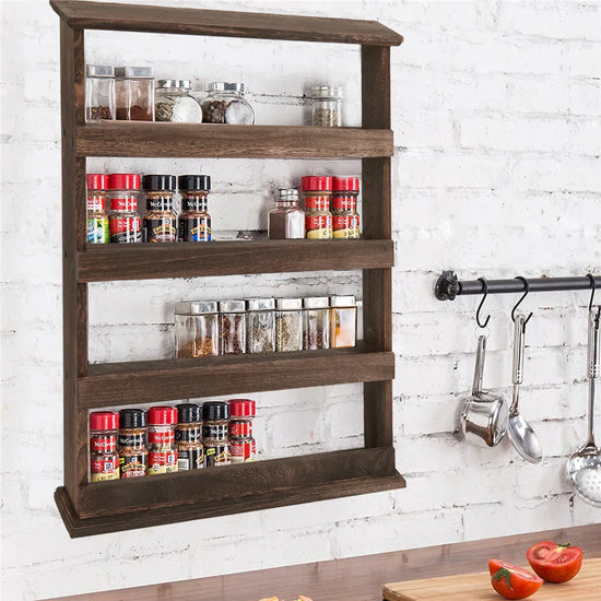 Rustic Torched Wood Wall Mounted Spice Rack
