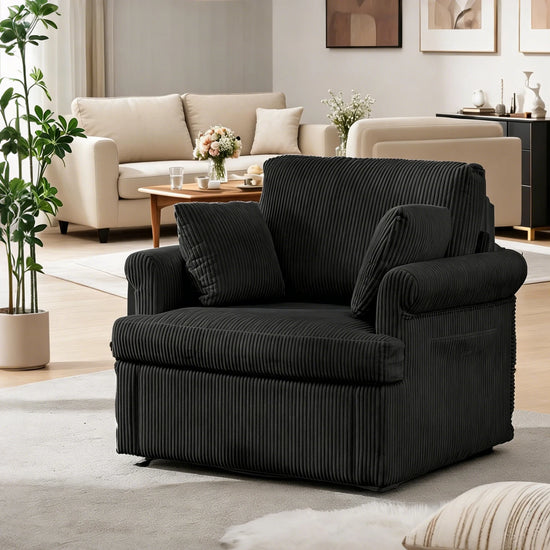 360 Swivel Corduroy Accent Chair with 2 Pillows and Storage Pockets