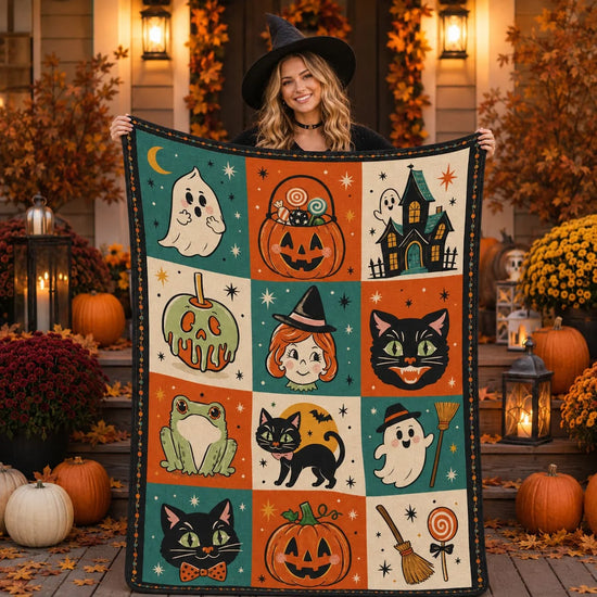 Retro 50s Halloween Fleece Throw