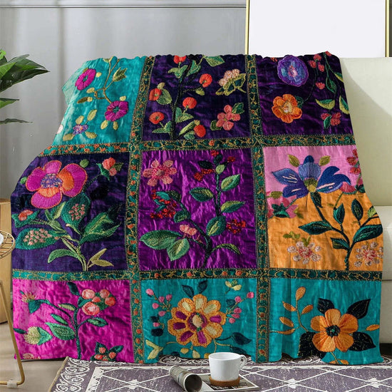 Multicolor Floral Print Flannel Blanket