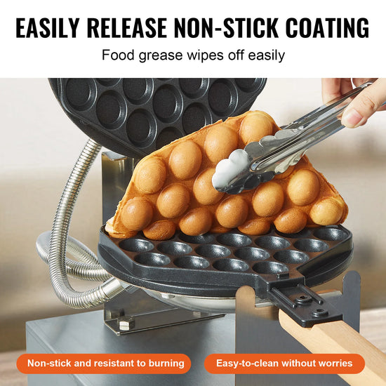 Commercial Egg Bubble Waffle Maker w/180° Rotatable 2 Pans