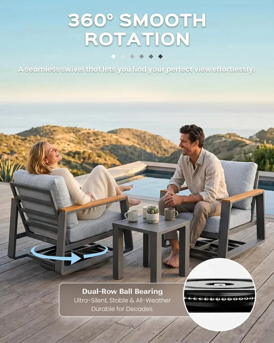 3 Piece Patio Swivel Chairs Set