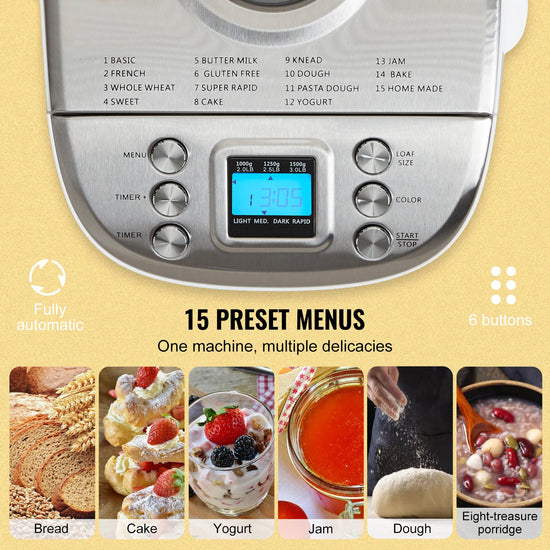 2/3 LB Bread Maker 15-in-1 Dough Machine with Gluten Free Setting