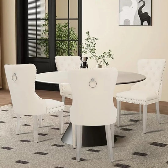 Velvet Tufted Upholstered Dining Chairs Set of 4 with Pull Ring