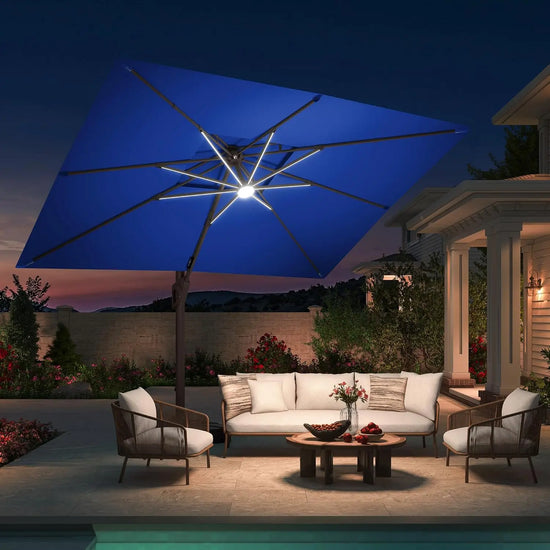 10 X 13 FT Offset Cantilever Patio Umbrella with Led Lights