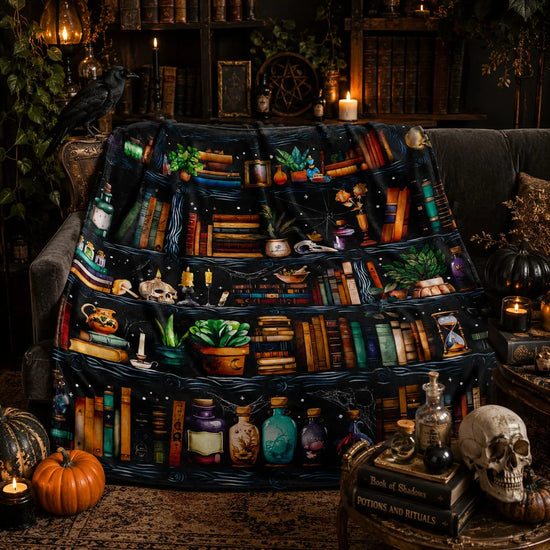 Witches Bookshelf and Potions Fleece Blanket